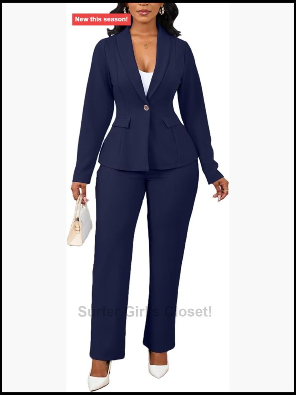 2 Piece Pant Suit Blazer Straight Leg Pantsuit Set Work Office Outfits